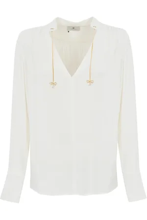 Elisabetta Franchi Bluzki, Kobieta, Beżowy, S, Georgette Long Sleeve Shirt
