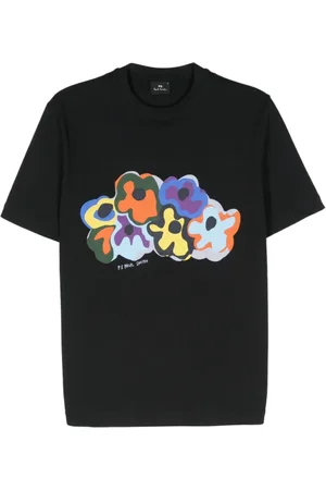 Paul Smith Koszulki, Mężczyzna, Czarny, S, Bawełna, T-shirt z nadrukiem kwiatowym z okrągłym dekoltem