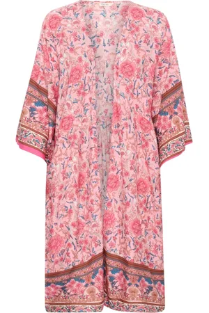 Cream Bluzki, Kobieta, Różowy, ONE SIZE, Bluza Kimono z Różanym Wzorem Kwiatowym