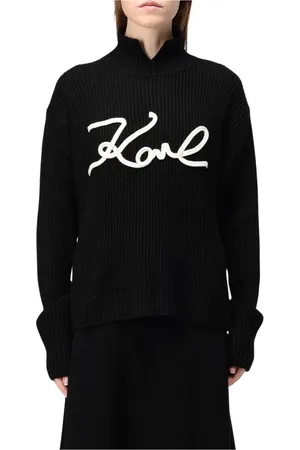 Karl Lagerfeld Swetry, Kobieta, Czarny, L, Sweter z Wysokim Kołnierzem
