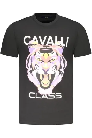 Roberto Cavalli Koszulki, Mężczyzna, Czarny, L, Czarna Koszulka z Nadrukiem