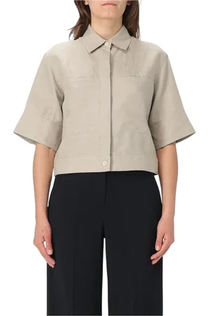 Max Mara Bluzki, Kobieta, Beżowy, 2XS, Elegant Cropped Linen Shirt