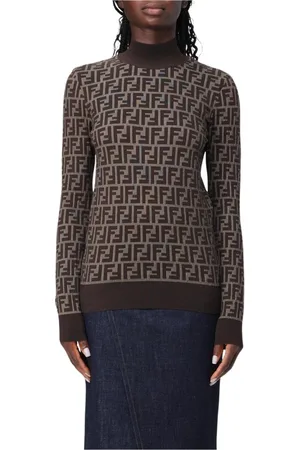 Fendi Swetry, Kobieta, brązowy, M, Luksusowy Sweter Tytoniowy
