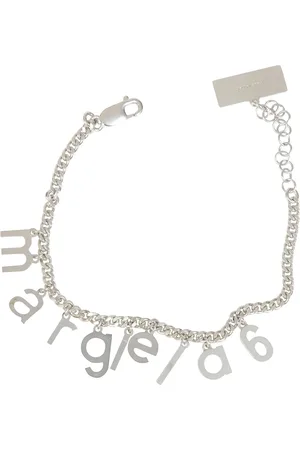Maison Margiela Akcesoria, Kobieta, Szary, ONE SIZE, Srebrny bransoletka z logo i regulowanym łańcuszkiem
