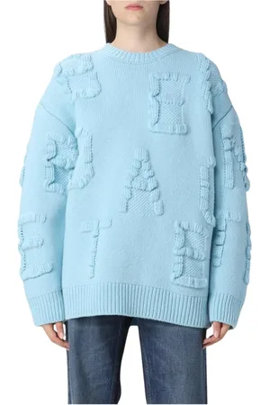Bottega Veneta Swetry, Kobieta, Niebieski, M, Sweter z wełny z logo Intarsia