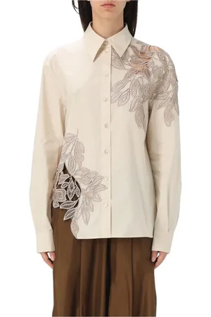 Alberta Ferretti Bluzki, Kobieta, Beżowy, L, Elegancka Koszula z Plisami w Kremowym Kolorze