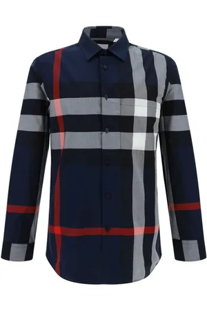 Burberry Koszule, Mężczyzna, Wielobarwność, XL, Koszula w Kratę z Bawełny z Zapięciem na Guziki