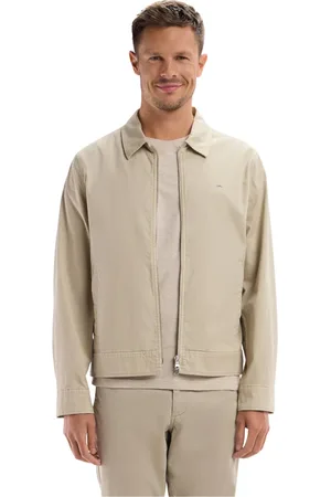 Eden Park Kurtki, Mężczyzna, Szary, S, Bawełna, Beżowy blouson z zamkiem błyskawicznym z elastyczną bawełnianą gabardyną