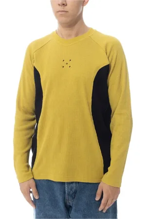 Pop Trading Company Swetry, Mężczyzna, Wielobarwność, L, Bawełna, Zielony Wafflowy Longsleeve T-shirt