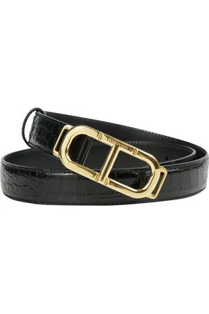 Tom Ford Akcesoria, Kobieta, Czarny, 75 CM, Pasek ze skóry z nadrukiem krokodyla i podwójną sprzączką T