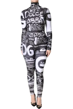 Dolce & Gabbana Kombinezony, Kobieta, Czarny, S, Czarna Sukienka z Golfem i Logo Bodycon