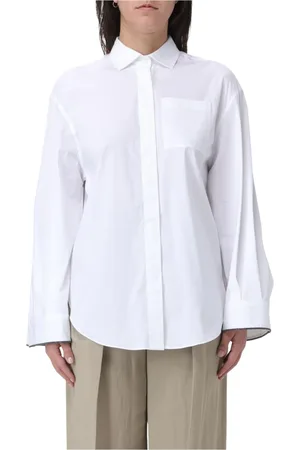 Brunello Cucinelli Bluzki, Kobieta, Biały, L, Biała Koszula Poplinowa, Elegancki Styl