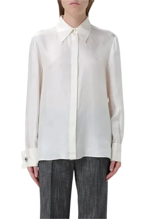 Alberta Ferretti Bluzki, Kobieta, Biały, S, Elegancka Jedwabna Bluzka Koszula Spinki