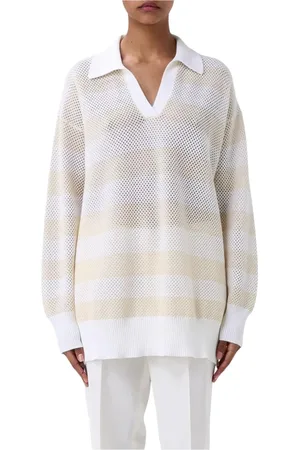 Fabiana Filippi Swetry, Kobieta, Beżowy, XS, Elegant Mesh Polo Sweater