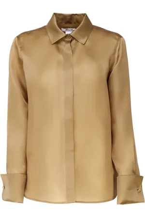 Max Mara Bluzki, Kobieta, brązowy, S, Skóra, Jedwabna Włoski Kołnierz Guzikowa Koszula