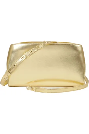 Salvatore Ferragamo Torebki, Kobieta, Żółty, ONE SIZE, Metaliczna torba na ramię Hug z złotymi detalami