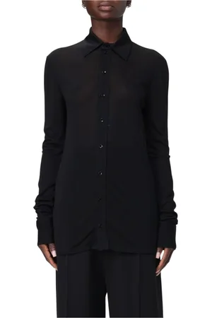 Saint Laurent Bluzki, Kobieta, Czarny, S, Czarna Bluzka z Kołnierzykiem dla Kobiet
