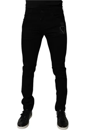 Dolce & Gabbana Jeansy, Mężczyzna, Czarny, M, Czarne Dżinsy Skinny z Świętym Sercem