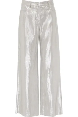 Max Mara Spodnie, Kobieta, Szary, 2XS, Len, Srebrne lniane spodnie Malika proste nogawki
