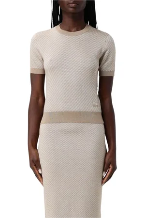 Fendi Swetry, Kobieta, Beżowy, 2XS, Krótki Rękaw Sweter Top