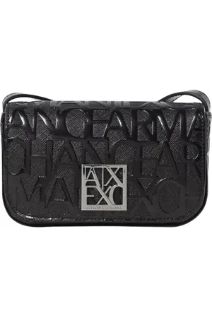 Armani Exchange Torebki, Kobieta, Czarny, ONE SIZE, Czarna Torebka na Ramię z Grawerem