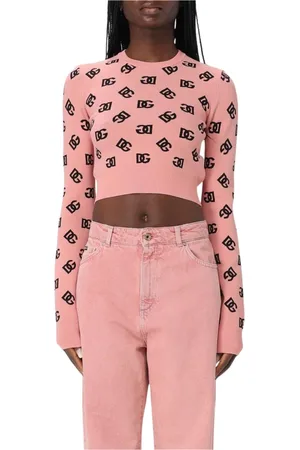 Dolce & Gabbana Swetry, Kobieta, Różowy, M, Różowy Sweter z Logo i Wzorem