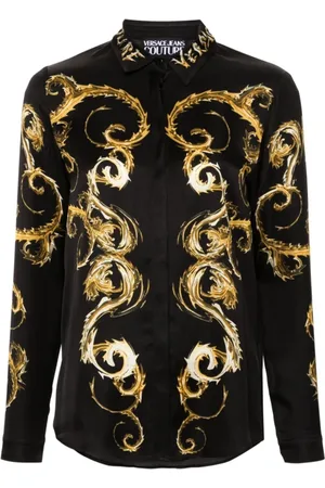 VERSACE Bluzki, Kobieta, Wielobarwność, XS, Czarna i Złota Koszula w Stylu Barokowym
