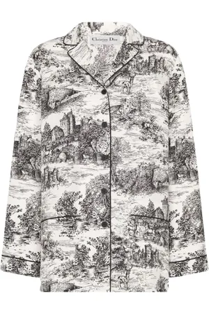 Dior Bluzki, Kobieta, Wielobarwność, S, Wielokolorowa Jedwabna Bluzka z nadrukiem Toile