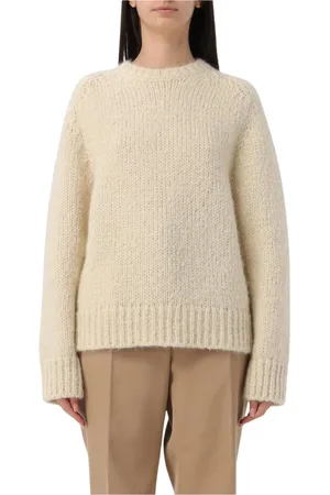 Jil Sander Swetry, Kobieta, Biały, S, Biała Dzianinowy Sweter z Okrągłym Dekoltem