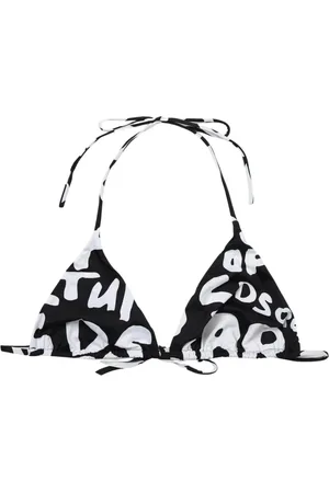 Dsquared2 Stroje kąpielowe, Kobieta, Czarny, L, Logo Print Bikini Kąpielowy w Trójkąty