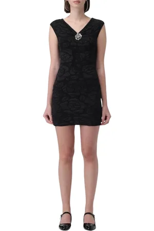 BLUMARINE Sukienki, Kobieta, Czarny, L, Elegant Rose Print Mini Dress