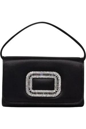 Roger Vivier Torebki, Kobieta, Czarny, ONE SIZE, Czarna Satynowa Kopertówka z Kryształami