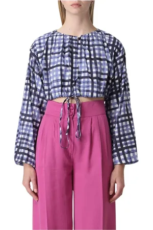 SEMICOUTURE Bluzki, Kobieta, Wielobarwność, XS, Niebieska Bluzka w Kratę