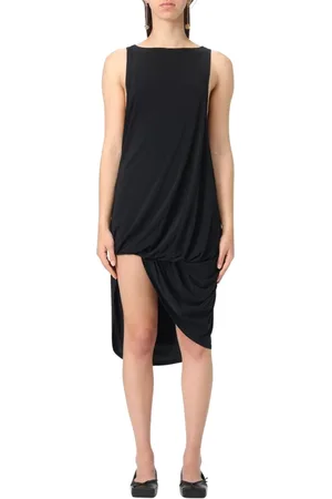 Jacquemus Sukienki, Kobieta, Czarny, S, Czarna Sukienka Midi z Marszczeniami