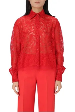 ERMANNO SCERVINO Bluzki, Kobieta, Czerwony, M, Czerwona Koronkowa Bluzka Elegancki Styl