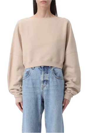 Saint Laurent Bluzy, Kobieta, Beżowy, S, Czarny Sweter z Dekoltem