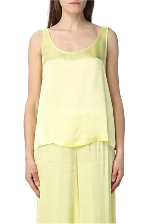 SEMICOUTURE Koszulki, Kobieta, Żółty, XL, Fioletowy Jedwabny Top i Spodnie