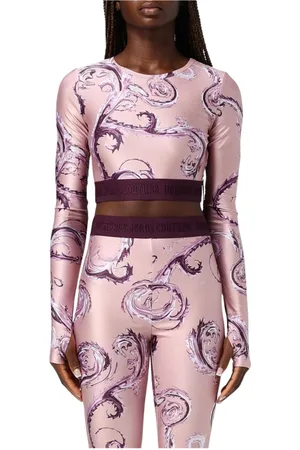 VERSACE Koszulki, Kobieta, Różowy, XS, Czarny Swirl Print Crop Top
