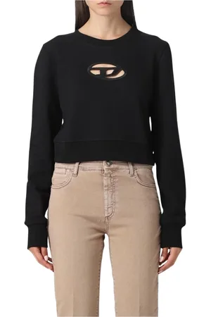 Diesel Bluzy, Kobieta, Czarny, M, Len, Czarny Cropped Pullover Sweter