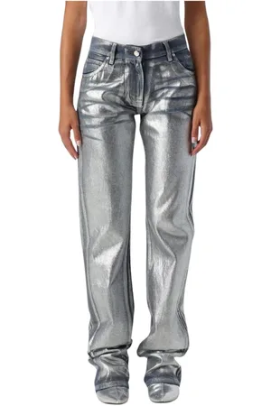 Msgm Jeansy, Kobieta, Szary, 2XS, Srebrne Metaliczne Proste Jeansyy
