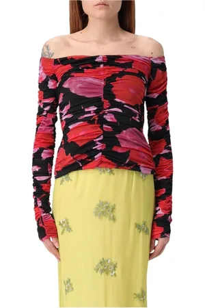 BLUMARINE Koszulki, Kobieta, Wielobarwność, M, Elegancki Kwiatowy Top z Siateczki na Ramionach