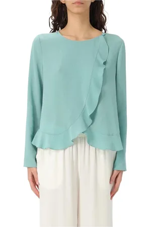 Emporio Armani Bluzki, Kobieta, Zielony, M, Elegant Ruffled Blouse