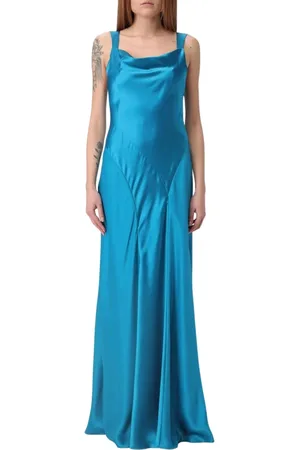 Alberta Ferretti Sukienki, Kobieta, Niebieski, S, Różowa Sukienka Maxi z Dekoltem Cowel Neck