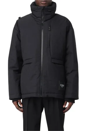 Fendi Kurtki, Mężczyzna, Czarny, L, Nylon, Nowoczesna Geometryczna Kurtka Puchowa
