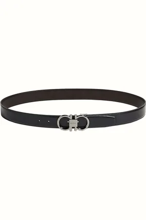 Salvatore Ferragamo Akcesoria, Mężczyzna, Czarny, 115 CM, Skóra, Czarny pasek ze skóry cielęcej z klamrą Gancini