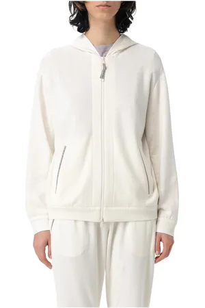 Brunello Cucinelli Bluzy, Kobieta, Beżowy, XL, Kaszmir, Luksusowy Zip Up Hoodie