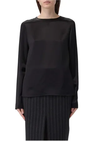 Saint Laurent Koszulki, Kobieta, Czarny, L, Elegancka Bluzka z Satyny