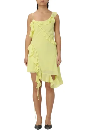 Acne Studios Sukienki, Kobieta, Żółty, M, Asymetryczna Falbana Mini Sukienka