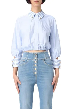 Elisabetta Franchi Bluzki, Kobieta, Niebieski, S, Niebieska Koszula Poplin Elegancki Styl