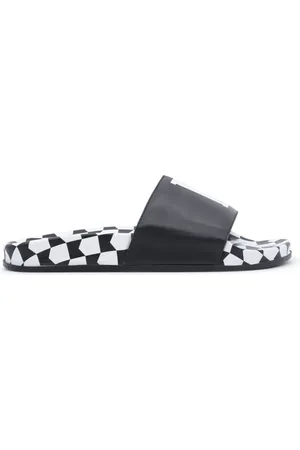 Rhude Buty, Mężczyzna, Czarny, 40 EU, Skóra, Klapki skórzane w szachownicę